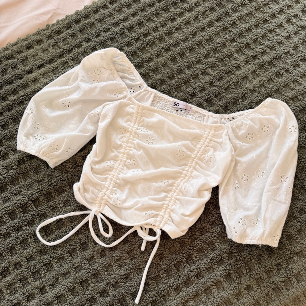 SO White Eyelet Cropped Blouse